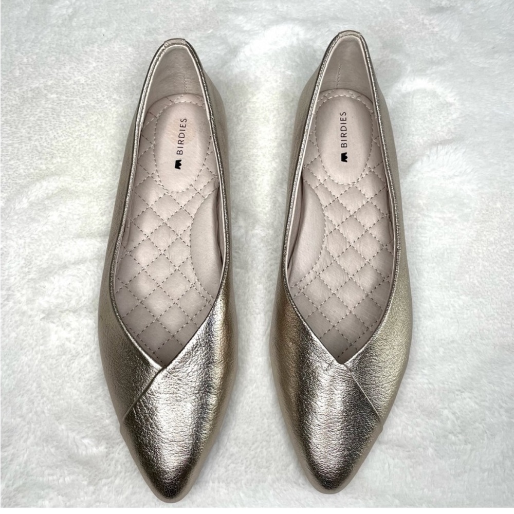 Birdies The Goldfinch Flats in Gold Leather Size 7.5 New Pointed Toe Metallic